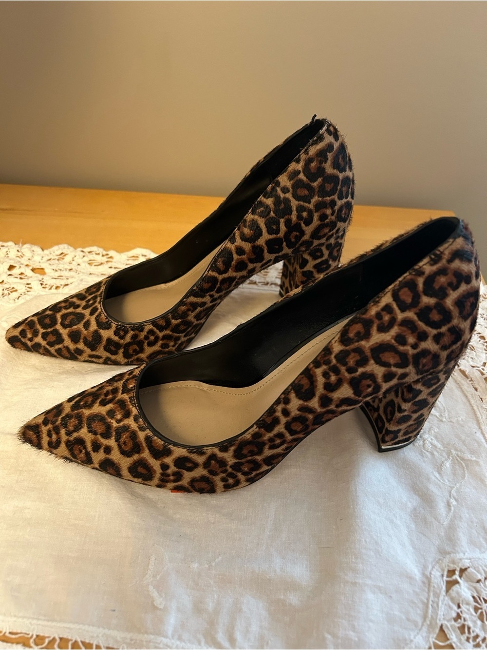 White House Black Market Leopard Print Pointed Block Heel Pumps - Brown/Black